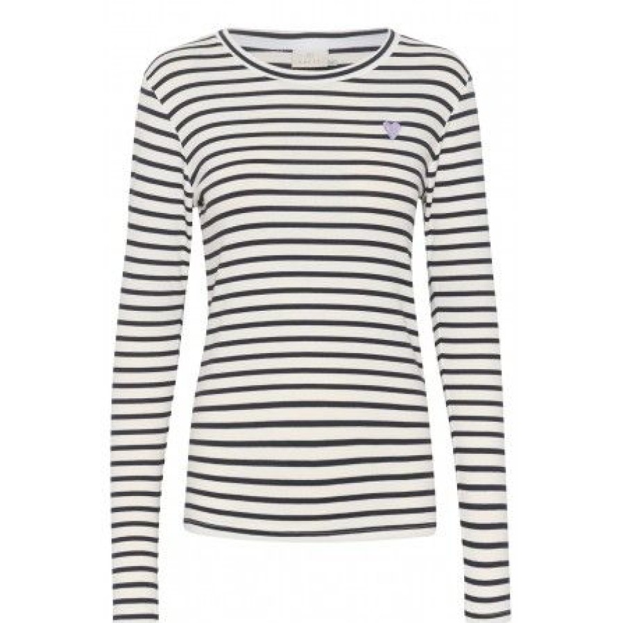 Overdele Kaffe | Kaffe Liddy T-Shirt - Stribet T-Shirt 10502821 Chalk/Midnight Marine