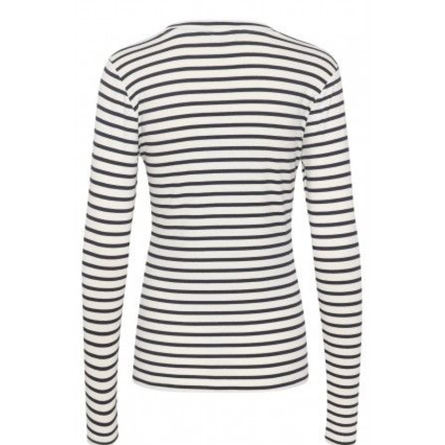 Overdele Kaffe | Kaffe Liddy T-Shirt - Stribet T-Shirt 10502821 Chalk/Midnight Marine