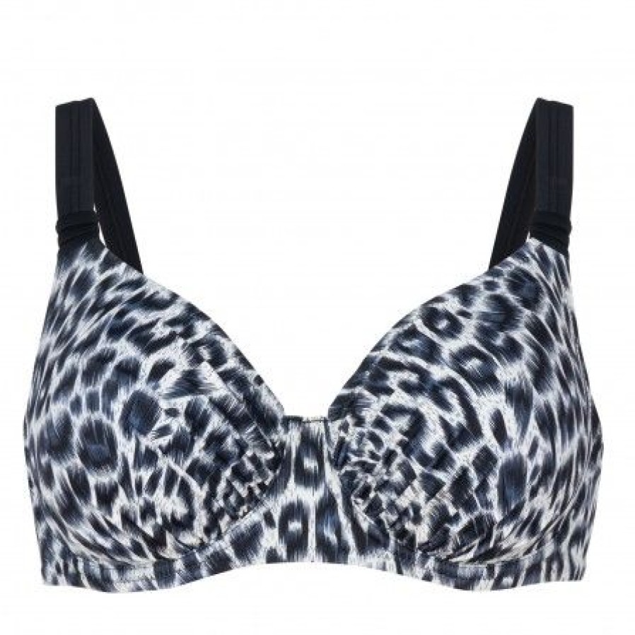 Lingeri/Nattoj WIKI Badetoj | Wiki Full Cup Bikini Top - Bla/Gra/Sort Leopard Bikini Overdel 468-3467 Milos