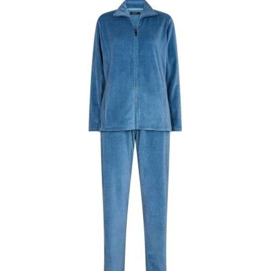 Lingeri/Nattoj Decoy Loungewear | Decoy Velour Homewear Set - Blat Velour Hjemmesaet 88226 Blue