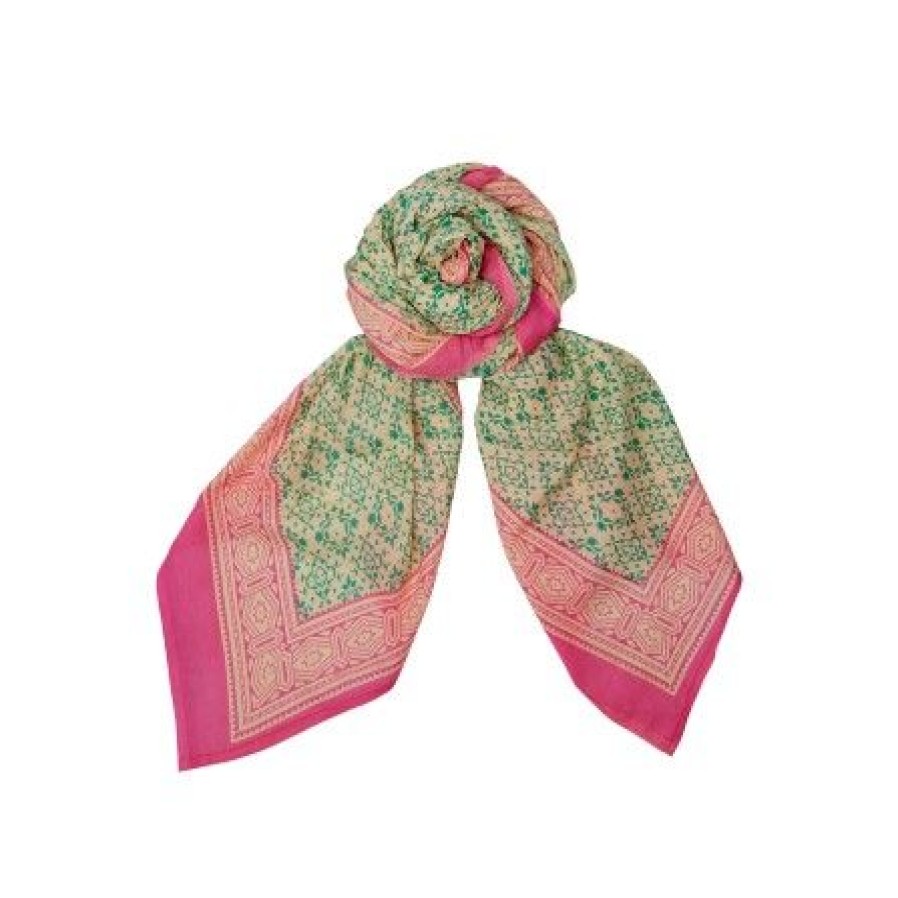 Accessories Black Colour | Black Colour Bc India Scarf - Pink/Gront Torklaede 208270 Green