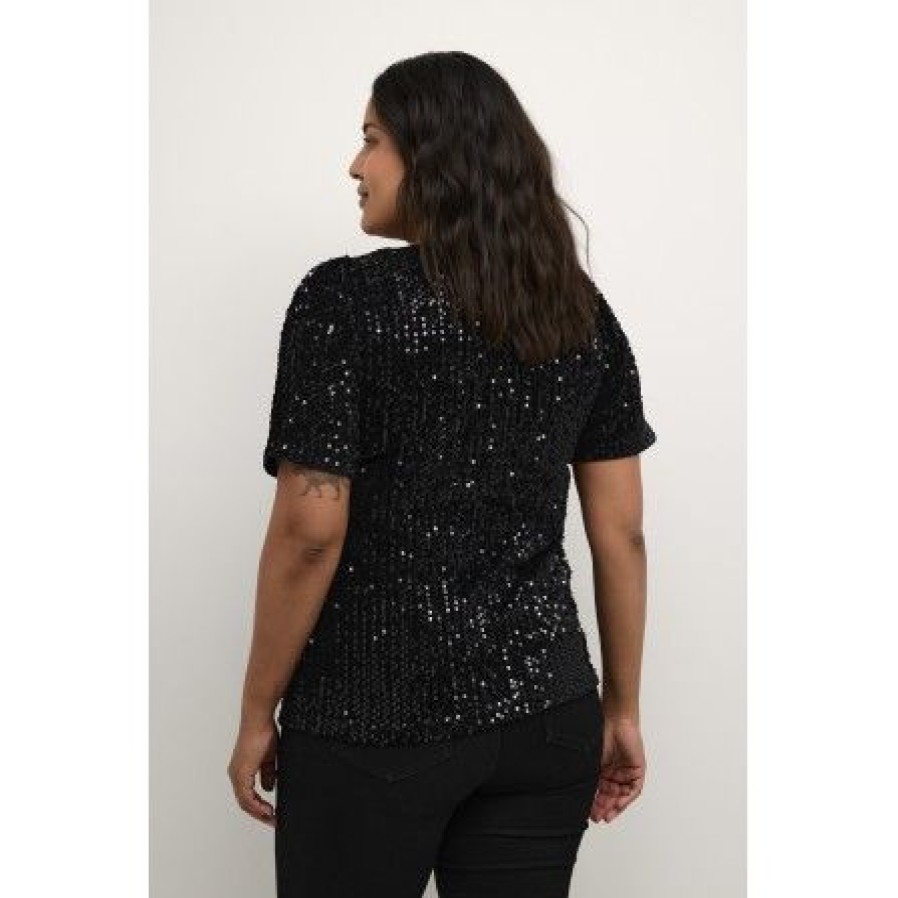 Plus Size Kaffe Curve | Kaffe Curve Kcbente V-Neck Blouse - Sort Palliet Bluse 10581925 Black Deep