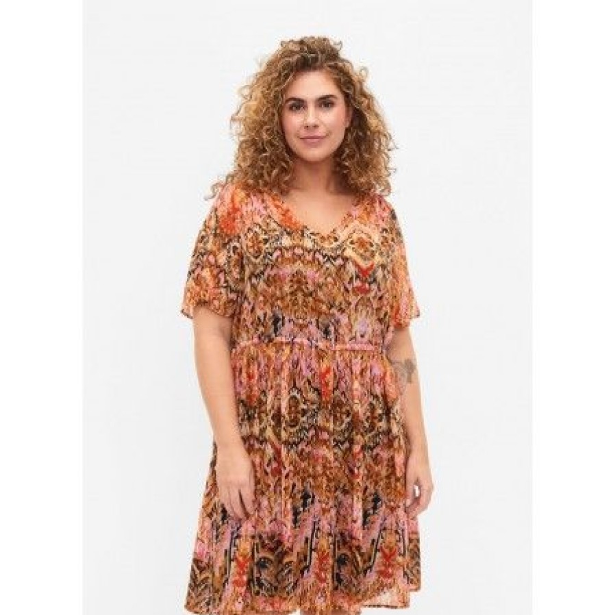 Plus Size Zizzi | Zizzi Mruth S/S Dress - Printet Kjole M58874A - Colourful Ethnic