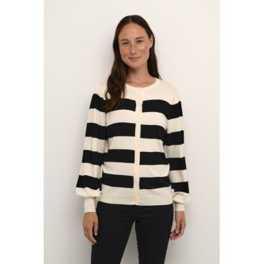 Overdele Kaffe | Kaffe Kamala Striped Cardigan - Sort/Hvid Stribet Cardigan 10508411 Black/Turtledove