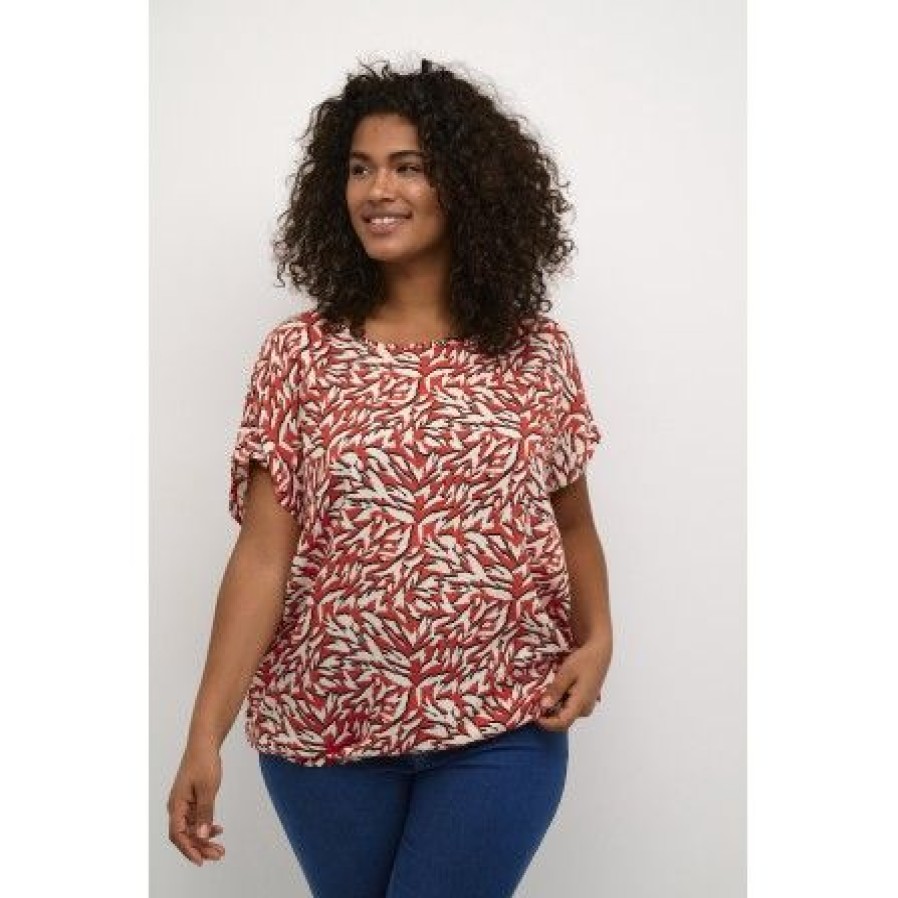 Overdele Kaffe Curve | Kaffe Curve Kcjenny Top - Coral Printet Bluse 10582226 Cayenne/White Graphic Animal