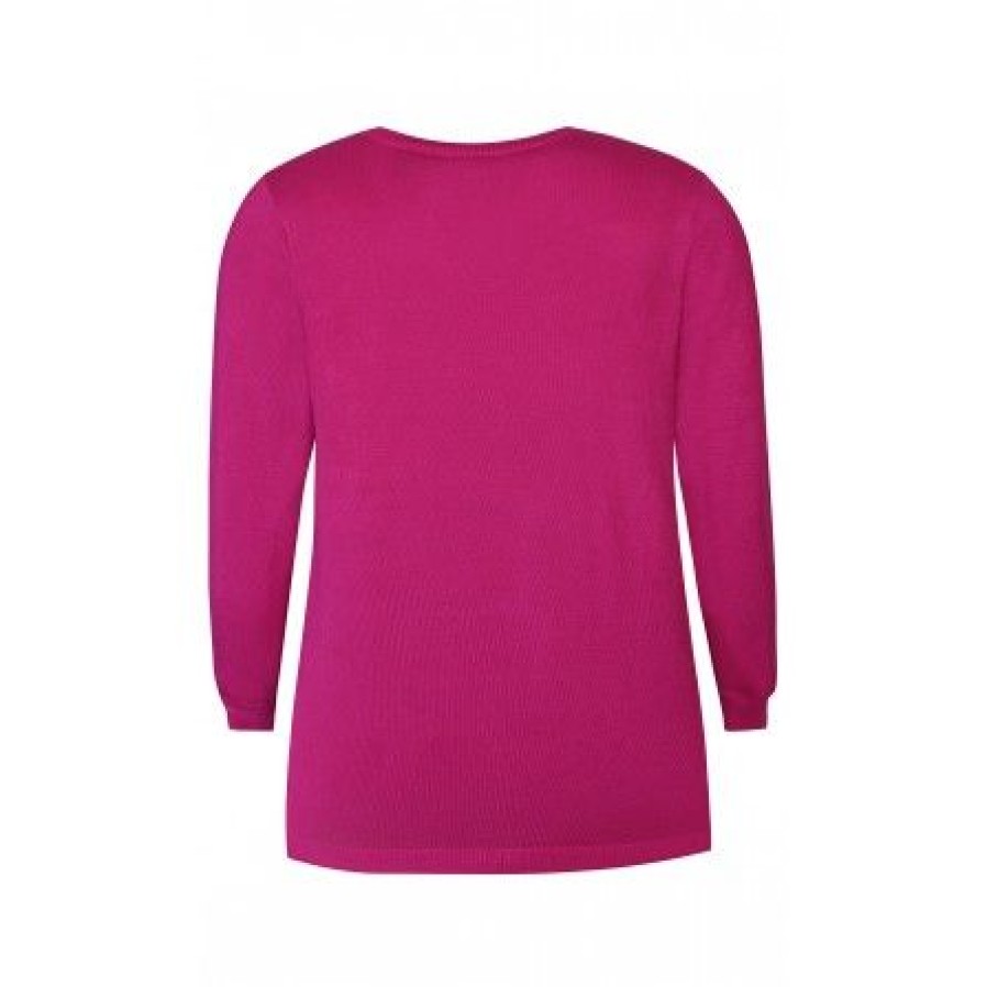 Plus Size Zhenzi | Zhenzi Kogle Pullover - Pink Strik Med Hjerter 200020 Festival Fuchias