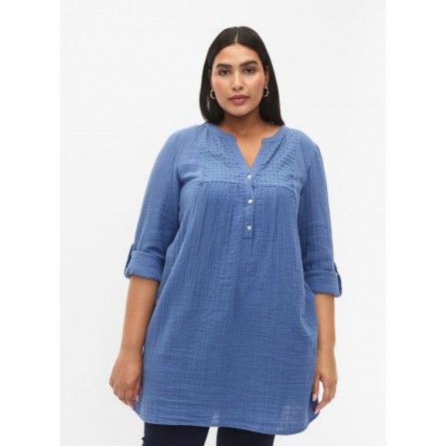 Kjoler Zizzi | Zizzi Vvivu 3/4 Tunic - Bla Tunika V00037N Moonlight Blue