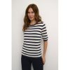 Overdele Kaffe | Kaffe Kamala Striped Knit - Kortaermet Stribet Strik 10508410 Navy/Turtledove