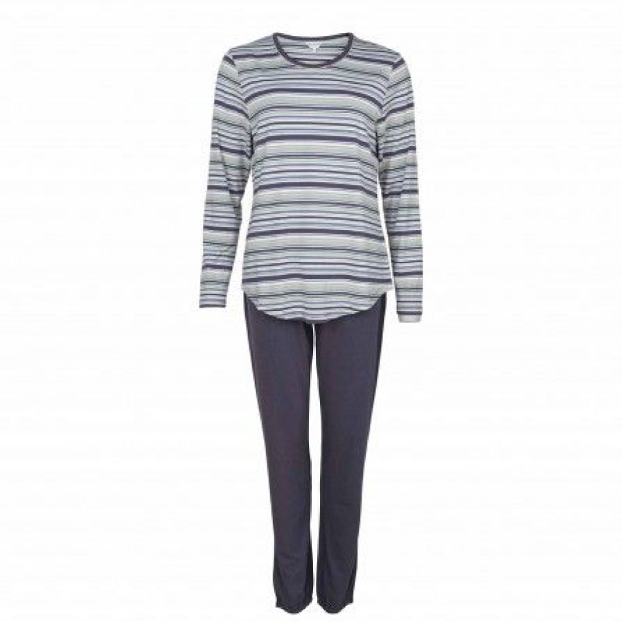 Lingeri/Nattoj Lady Avenue Lingeri | Lady Avenue Bamboo Long Sleeve Pyjamas - Lilla Pyjamas 75-1282 Graphite Stripe