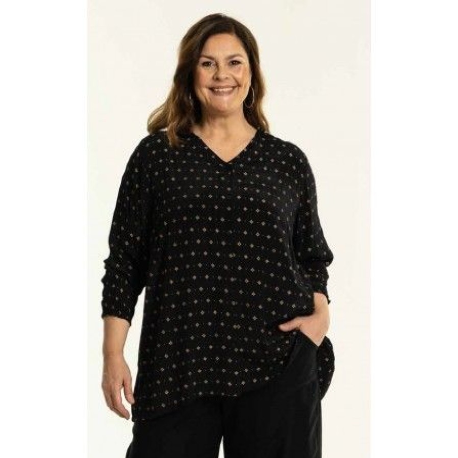 Plus Size Gozzip | Gozzip Gducca Blouse - Sort Bluse Med Guld G236024 Black With Gold