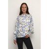 Overdele Kaffe | Kaffe Kaeva Blouse - Bluse Med Lyseblat/Gult Print 10508332 Blue/Yellow Paint