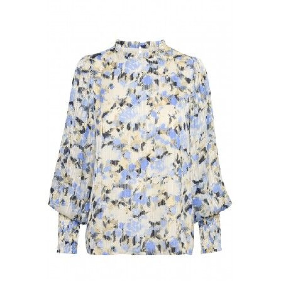 Overdele Kaffe | Kaffe Kaeva Blouse - Bluse Med Lyseblat/Gult Print 10508332 Blue/Yellow Paint