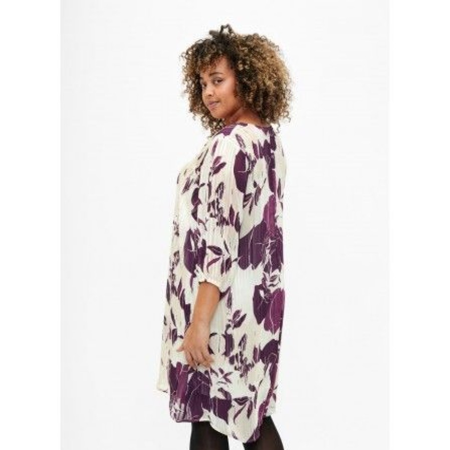 Plus Size Zizzi | Zizzi Mlucy 3/4 Abk Dress - Lilla Printet Kjole M02356D D. Purple Graphic Aop