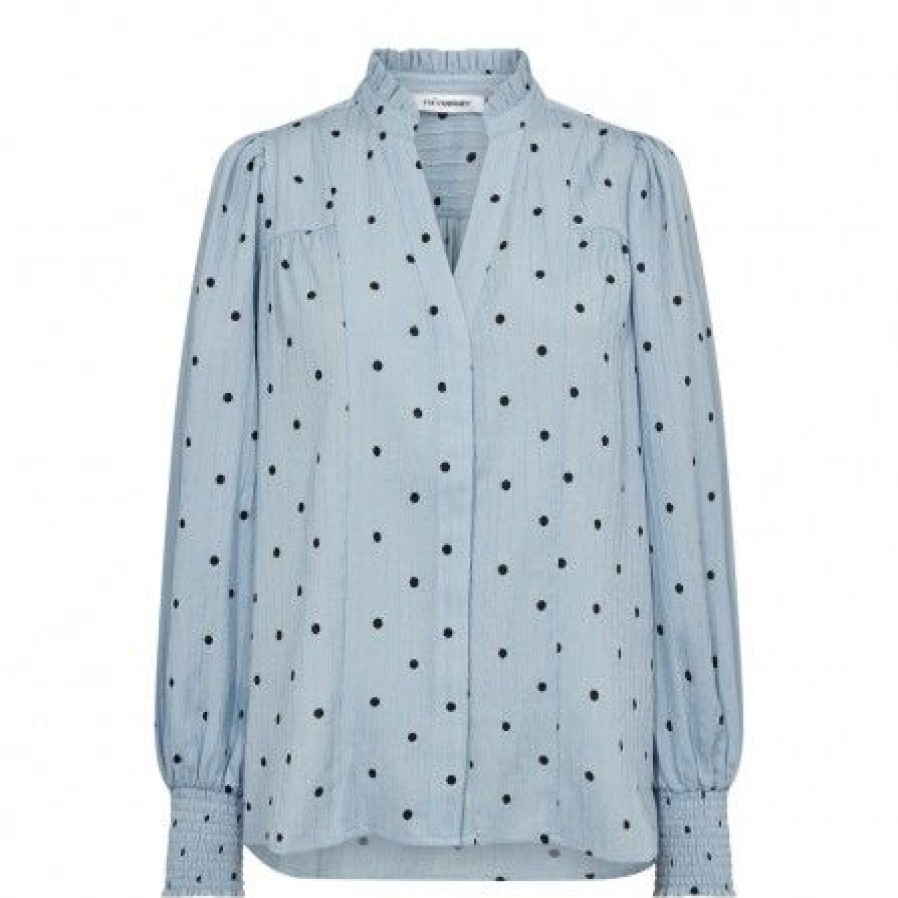 Overdele Co'couture | Co Couture Doracc Dot V-Shirt - Prikket Skjorte 35322 Pale Blue