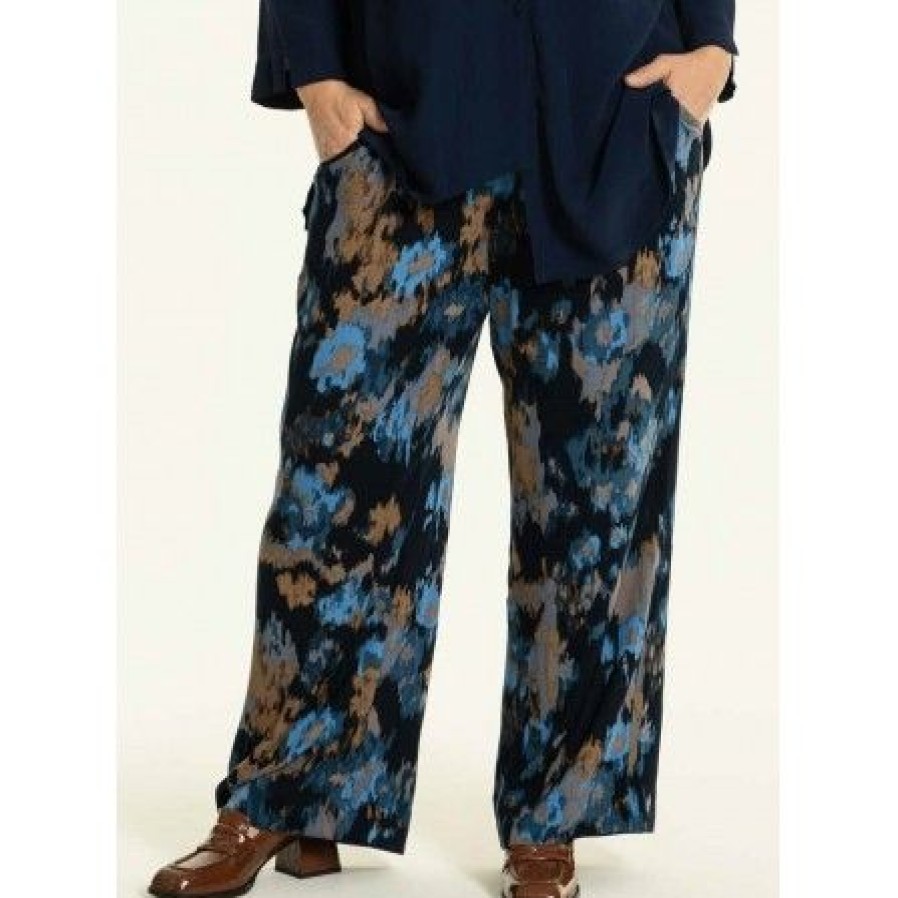 Underdele Gozzip | Gozzip Gmargrethe Loose Pants - Bla Printede Bukser G236049 Black Blue Printed