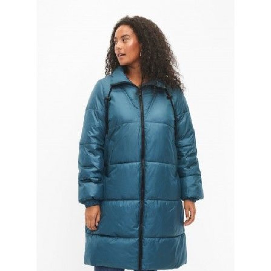 Overtoj Zizzi | Zizzi Mlake L/S Coat - Petrol Farvet Jakke M61230A Deep Teal