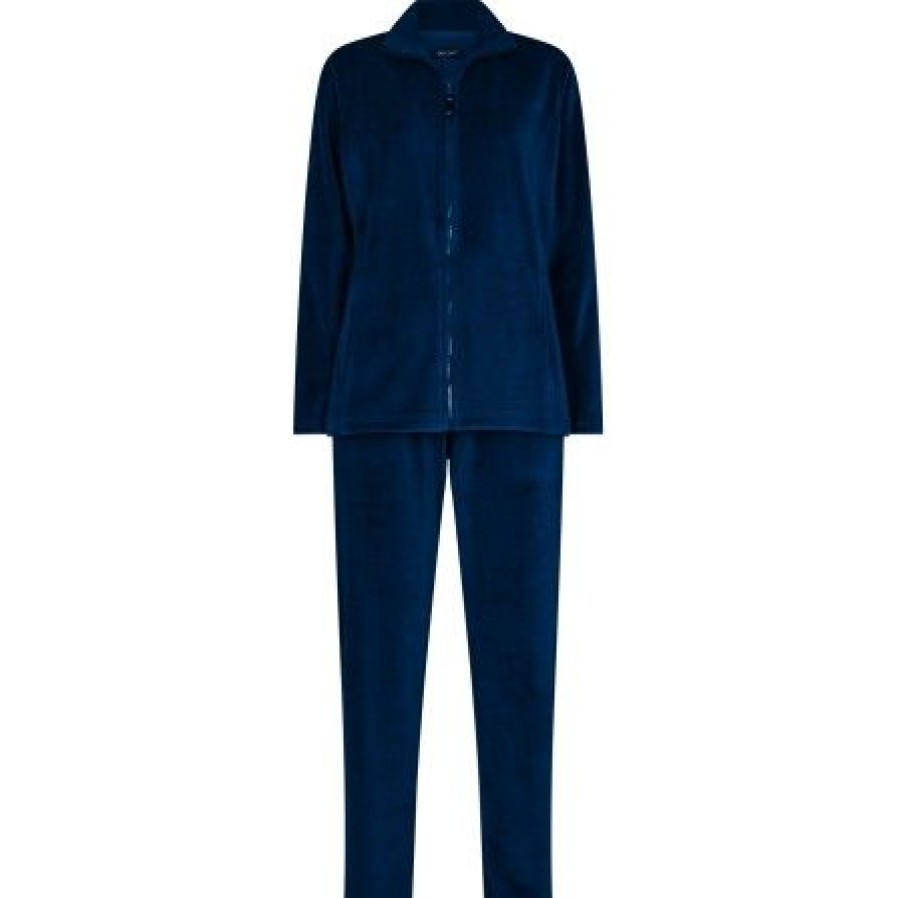 Lingeri/Nattoj Decoy Loungewear | Decoy Velour Homewear Set - Marine Velour Hjemmesaet 88226 Navy