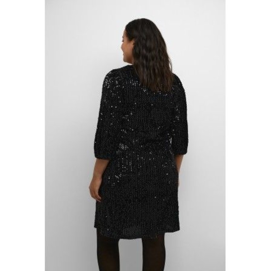 Plus Size Kaffe Curve | Kaffe Curve Kcbente Sequin Dress - Sort Palliet Kjole 10581922 Black Deep