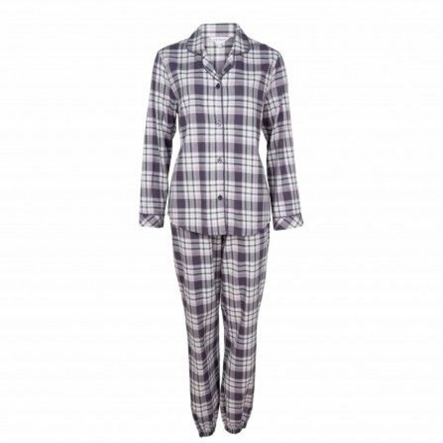 Lingeri/Nattoj Lady Avenue Lingeri | Lady Avenue Cotten Flannel Pyjamas - Lilla Ternet Pyjamas 83-1287 Graphite Checks