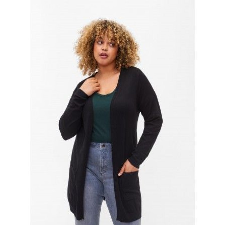 Overdele Zizzi | Zizzi Mcarrie L/S Long Cardigan - M61099E Black