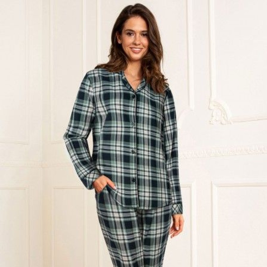 Lingeri/Nattoj Lady Avenue Lingeri | Lady Avenue Cotten Flannel Pyjamas - Gron Ternet Pyjamas 83-1287 Forrest Checks