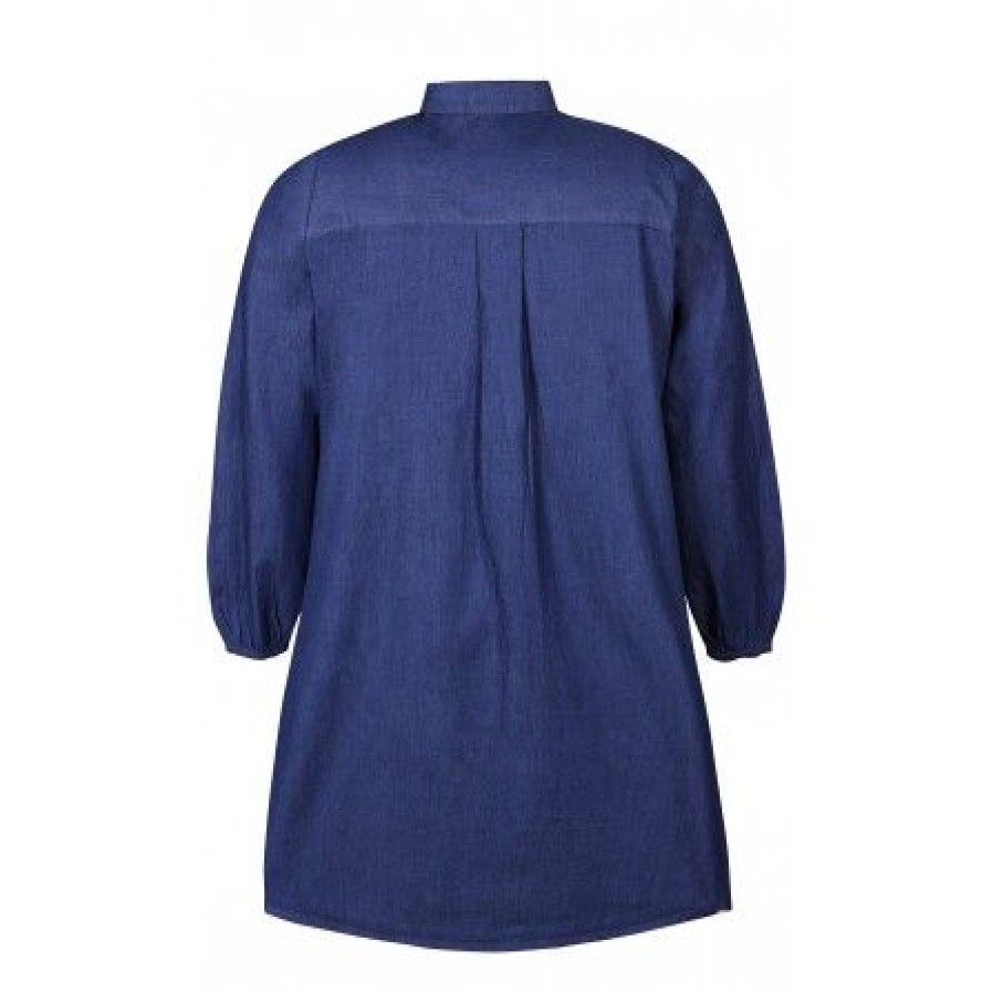 Plus Size Zhenzi | Zhenzi Renee Dress L/S - Denim Kjole 200154 Blue Denim