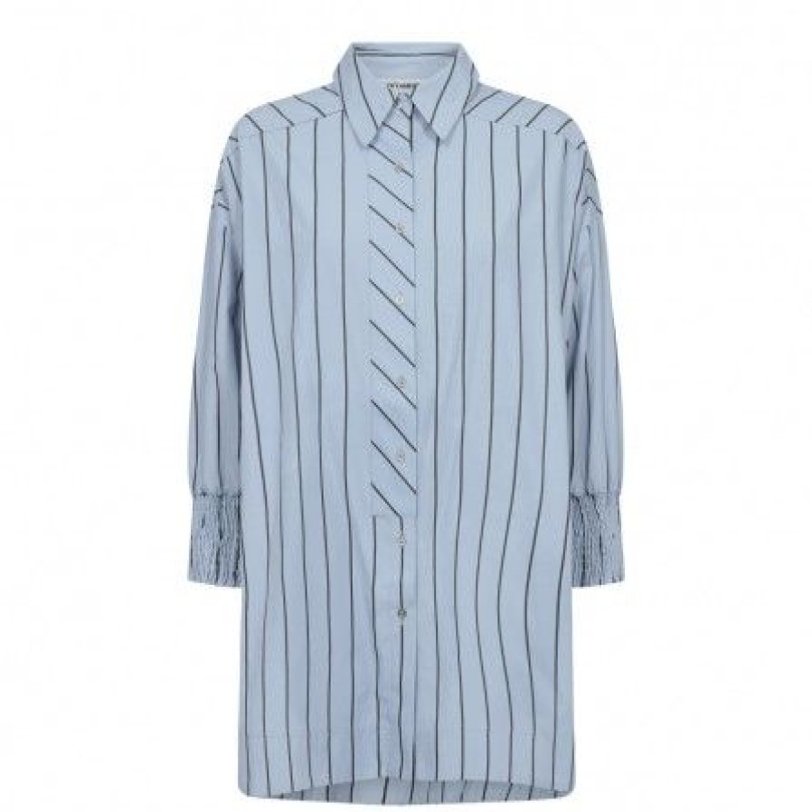 Overdele Co'couture | Co Couture Ivanacc Oversize Shirt - Lysebla Stribet Skjorte 35378 Pale Blue