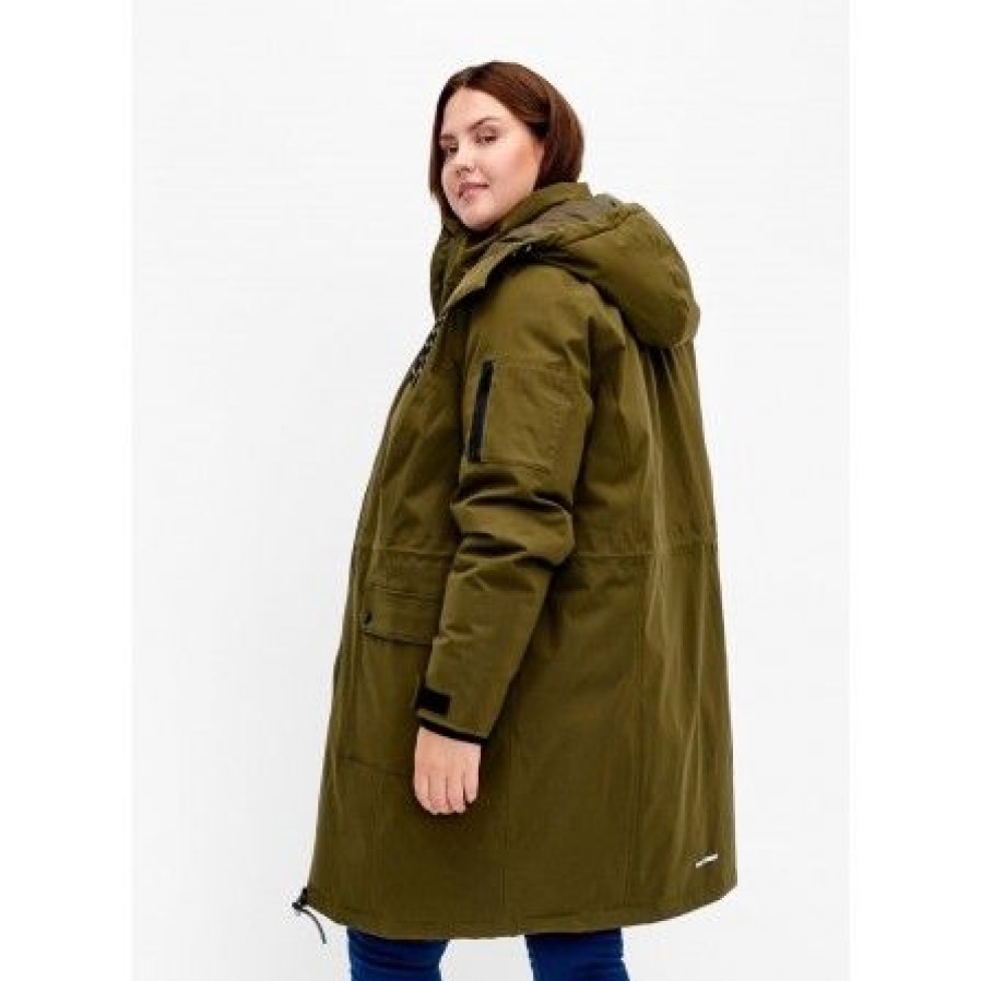 Overtoj Zizzi | Zizzi Mtrack L/S Coat - Gron Vinterjakke M61078C Winter Moss