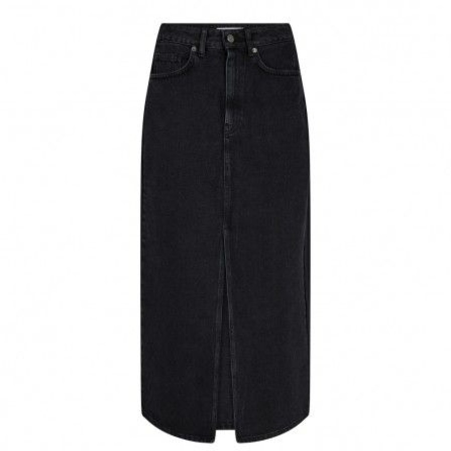 Underdele Co'couture | Co Couture Vikacc Slit Denim Skirt - Lang Cowboy Nederdel 34042 Black