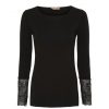 Overdele Marta du Chteau | Marta T-Shirt - Sort T-Shirt Med Blondeaermer 11297 Black