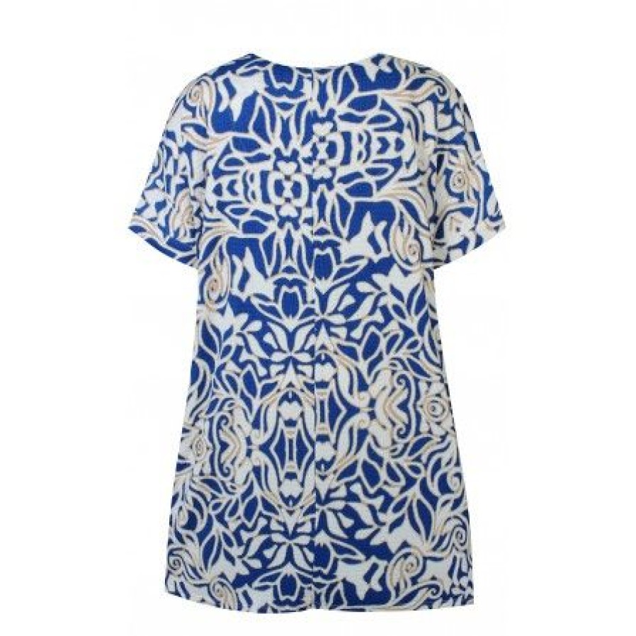 Plus Size Zhenzi | Zhenzi Imary 119-Dress 2/4 - Bla Kjole Med Beige Print 200119 Lapis Blue