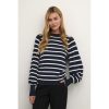 Overdele Kaffe | Kaffe Kamala Stripe Knit Pullover - Bla/Hvid Stribet Strik 10506891 Midnight Marine/Chalk Stripe