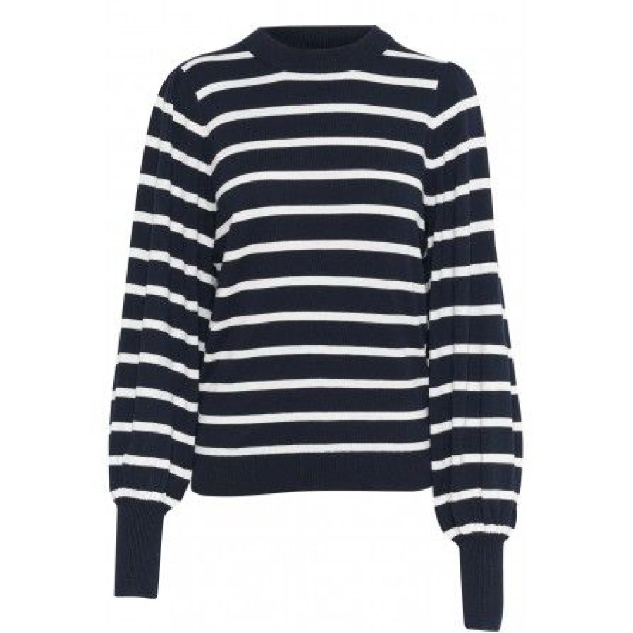 Overdele Kaffe | Kaffe Kamala Stripe Knit Pullover - Bla/Hvid Stribet Strik 10506891 Midnight Marine/Chalk Stripe