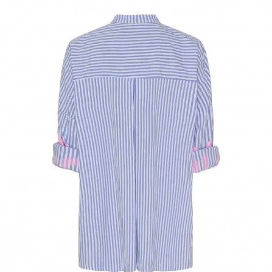 Overdele Marta du Chteau | Marta Mdcnoelle Shirt - Bla/Hvid Stribet Skjorte Med Lyserod Skrift C890693 Blue2