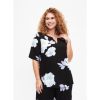 Overdele Zizzi | Zizzi Vbella S/S Blouse - Sort Blomstret Bluse V00040W Black Big Flower Aop