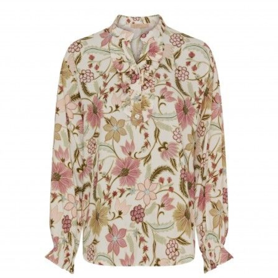 Overdele Marta du Chteau | Marta Mdcaya - Beige Bluse Med Rosa Print 5891 Var3