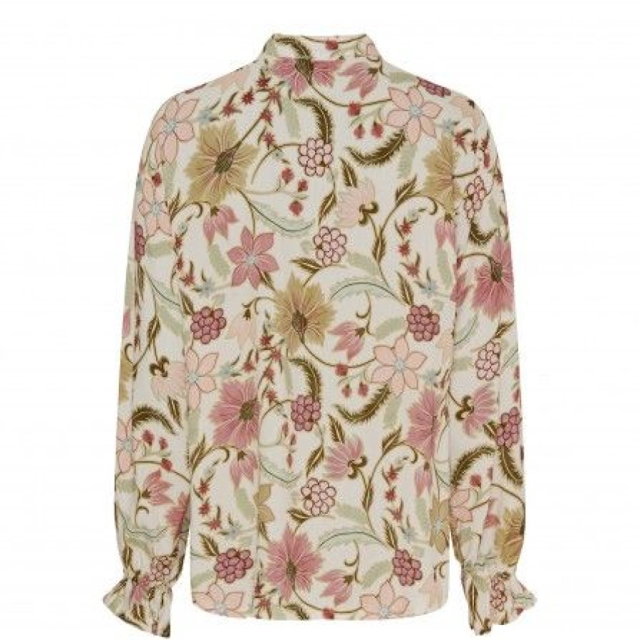 Overdele Marta du Chteau | Marta Mdcaya - Beige Bluse Med Rosa Print 5891 Var3