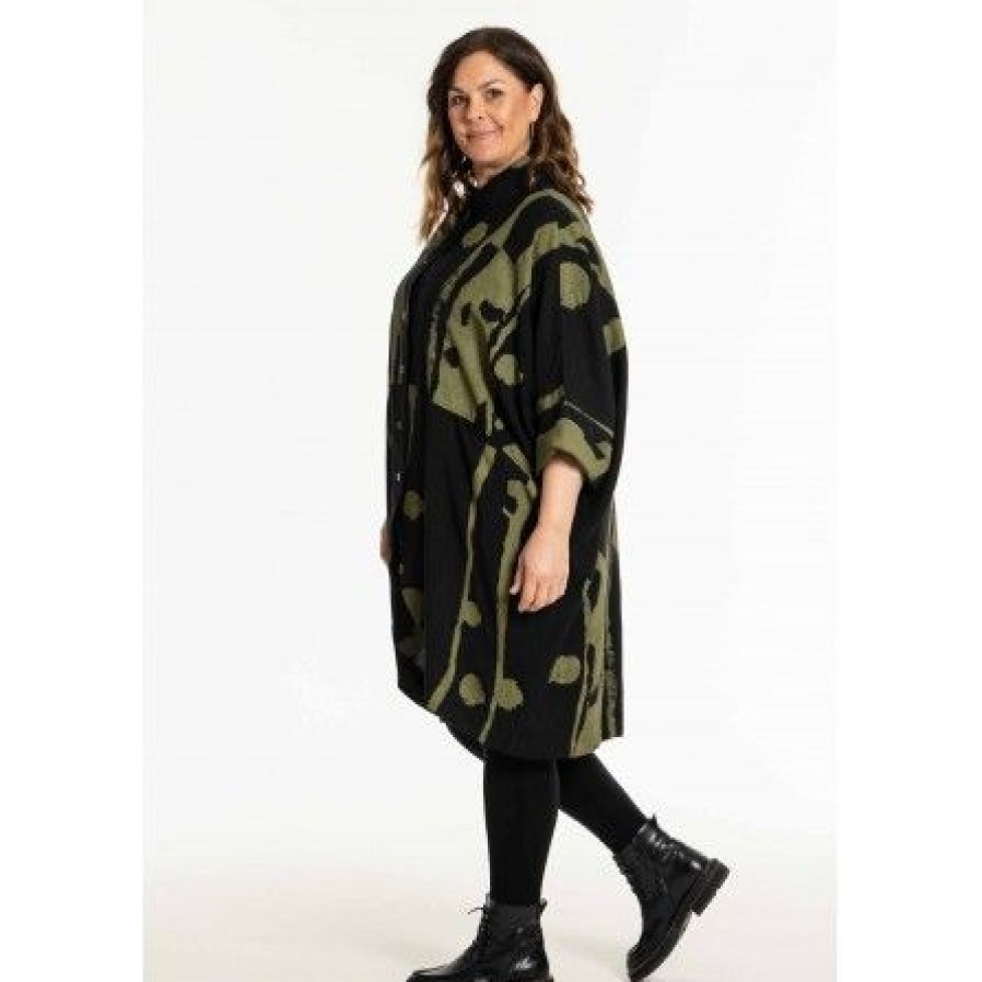 Overtoj Gozzip | Gozzip Ganne-Line Oversize Jacket - Jakke Med Olivengront Print G241028 Black/Olive