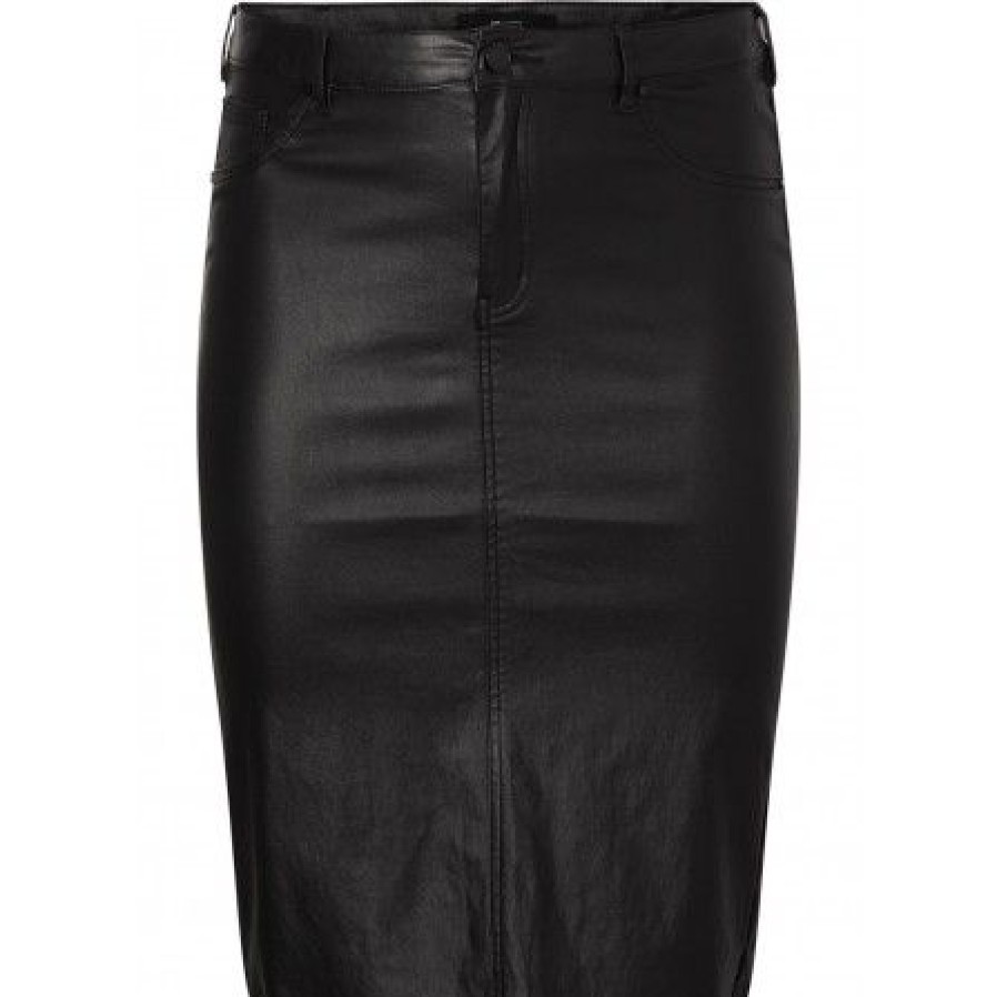 Underdele Zizzi | Zizzi Mjoy Coated Knee Skirt - Sort Nederdel M20125G Black