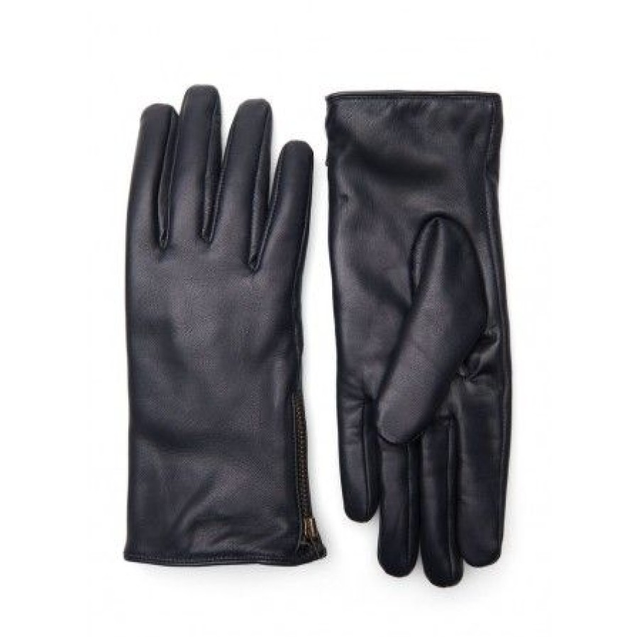 Accessories Zizzi Skindhandsker | Zizzi Dgina Leather Gloves - Sorte Skindhandsker Med Lynlas D31010A