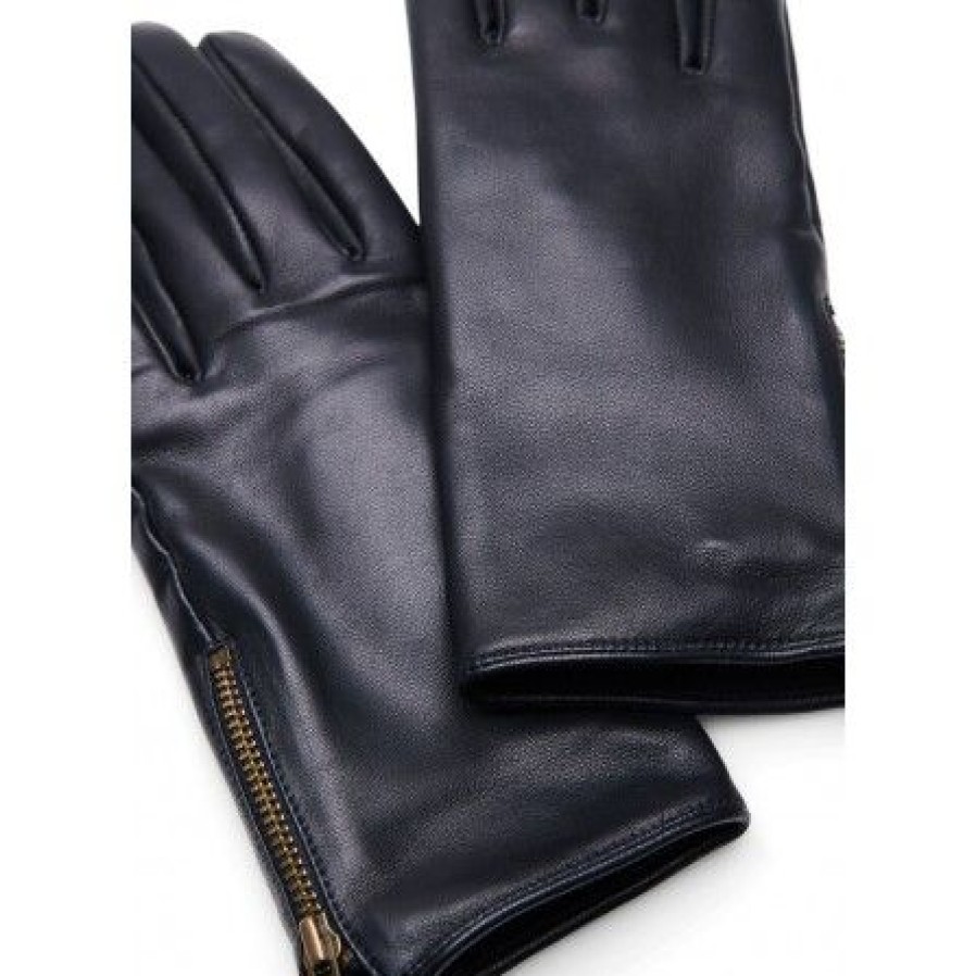 Accessories Zizzi Skindhandsker | Zizzi Dgina Leather Gloves - Sorte Skindhandsker Med Lynlas D31010A