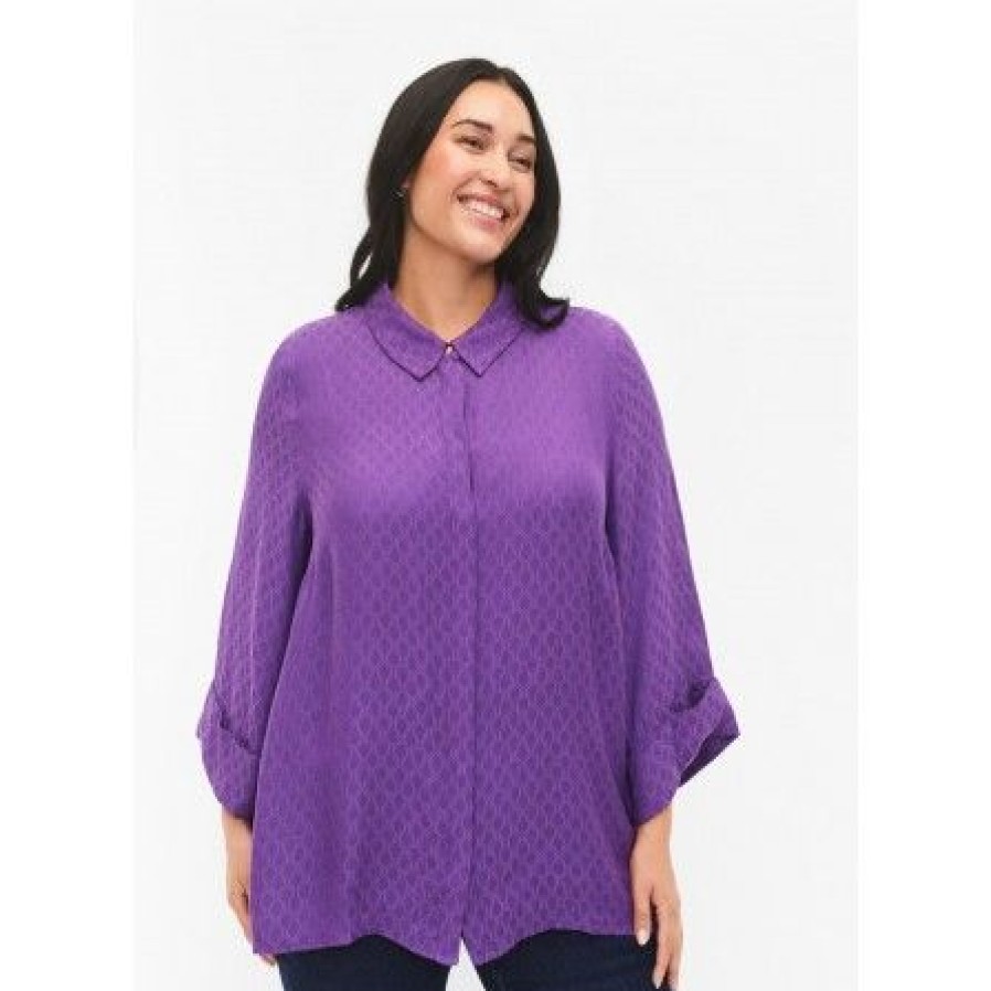 Overdele Zizzi | Zizzi Mtabi 3/4 Shirt - Lilla Skjorte M58929B Lavender Violet