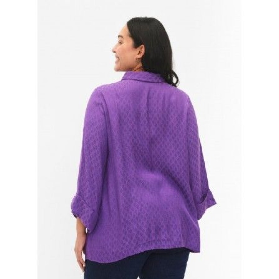 Overdele Zizzi | Zizzi Mtabi 3/4 Shirt - Lilla Skjorte M58929B Lavender Violet