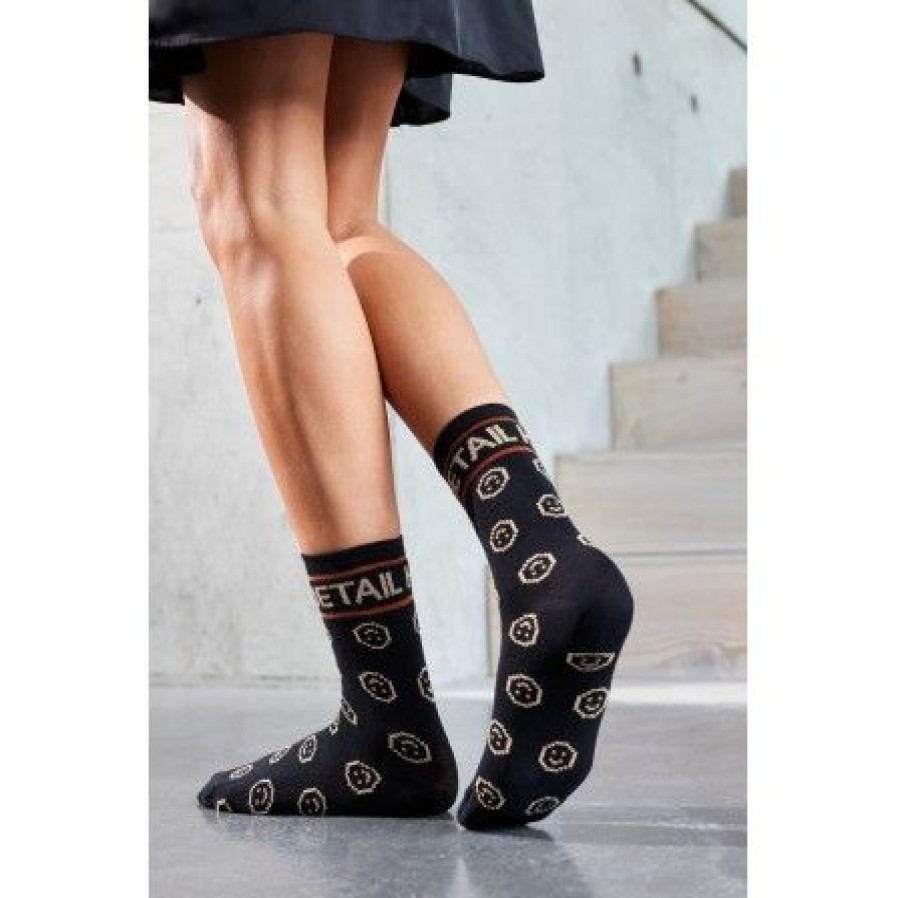 Accessories HYPEtheDETAIL Ankel Stromper | Hypethedetail Fashion Sock - Sorte Ankelstromper Med Smiley 21447 Black