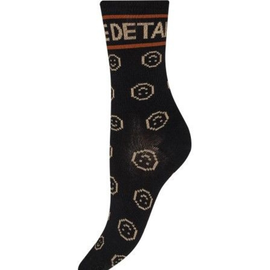 Accessories HYPEtheDETAIL Ankel Stromper | Hypethedetail Fashion Sock - Sorte Ankelstromper Med Smiley 21447 Black