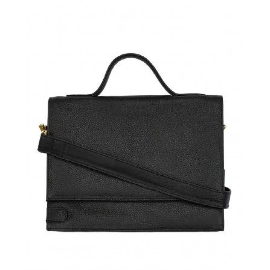 Accessories TimogSimonsen Skindtasker | Tim&Simonsen Gerda Bag - Sort Skindtaske Med Hank 1928 Black/Gold