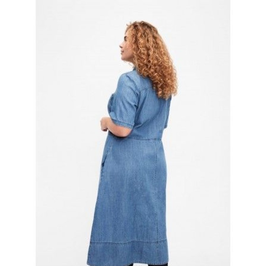 Plus Size Zizzi | Zizzi Jkianta S/S Midi Dress - Denim Kjole J10967A Light Blue Denim