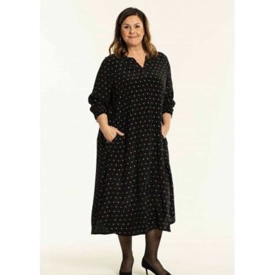 Kjoler Gozzip | Gozzip Gvaldis Dress - Sort Kjole Med Guld G236026 Black With Gold