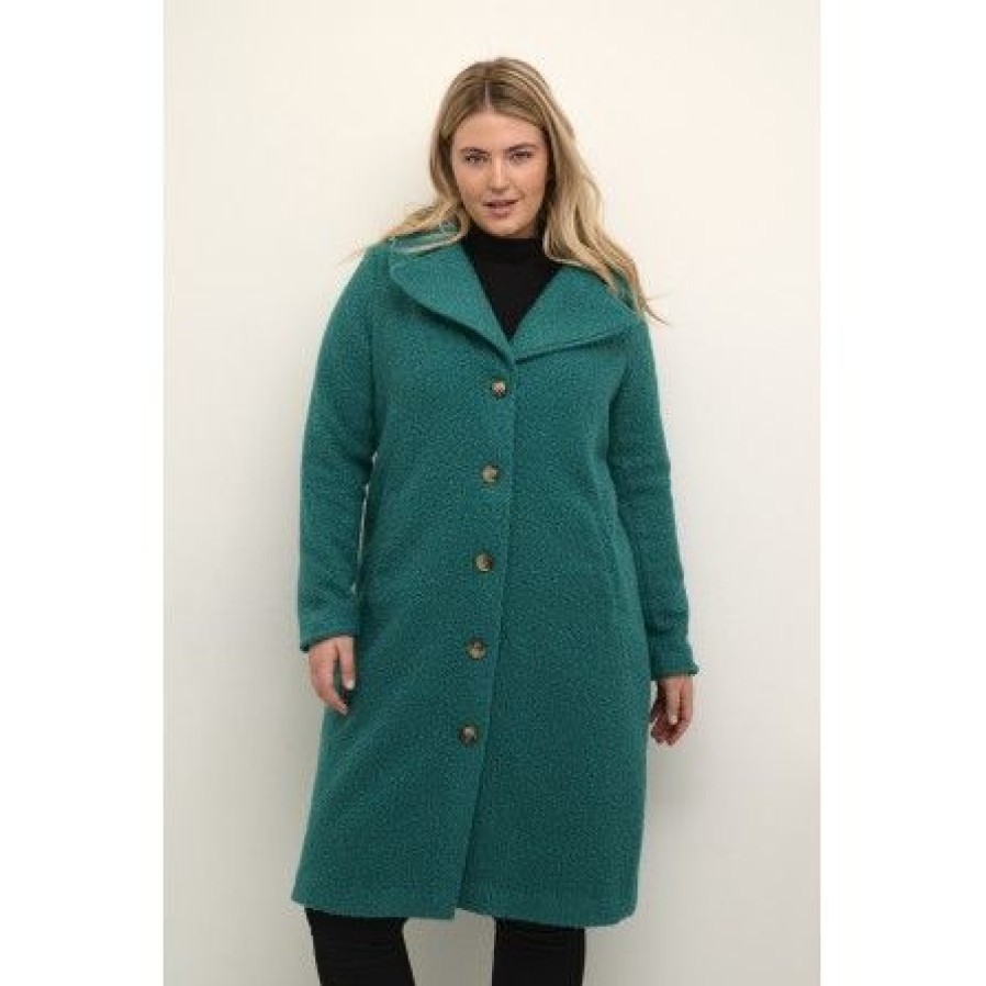 Overtoj Kaffe Curve | Kaffe Curve Kcanni Coat - Petrolfarvet Boucle Jakke 10581142 Aventurine