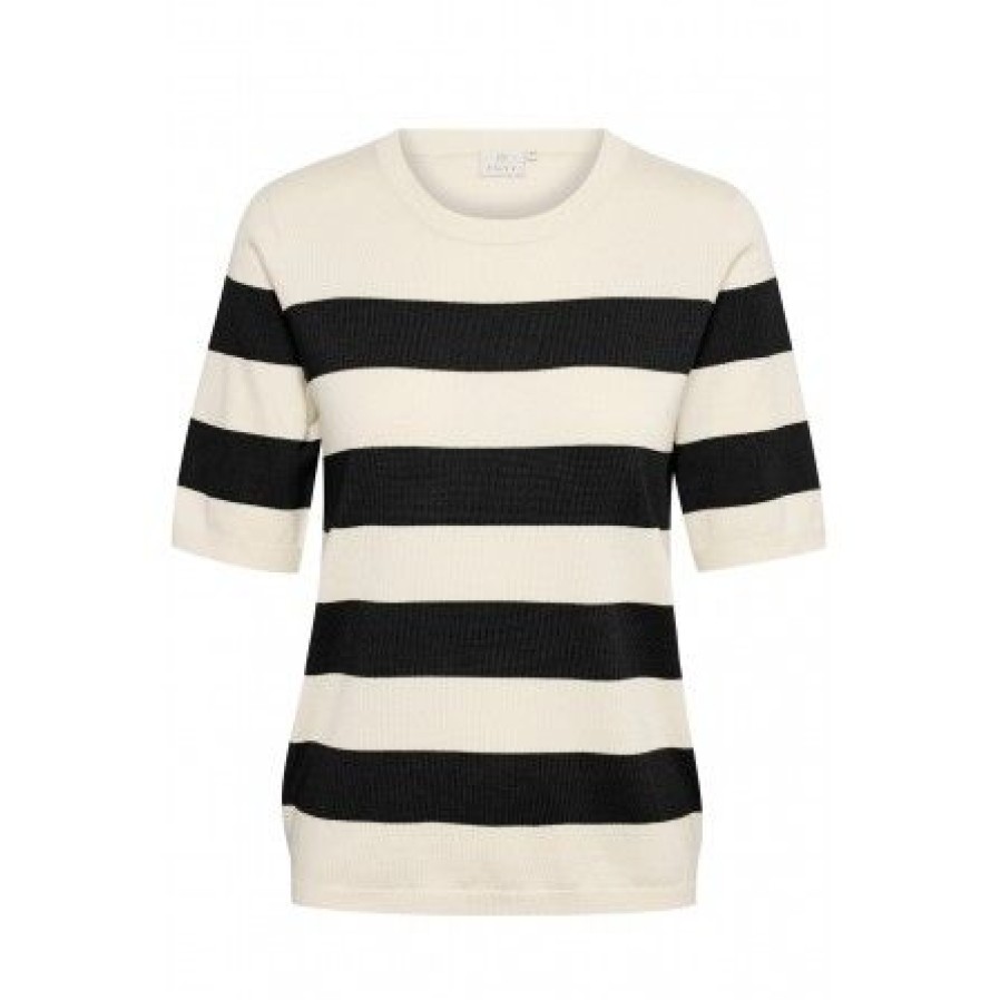 Overdele Kaffe | Kaffe Kamala Striped Knit - Kortaermet Stribet Strik 10508410 Black/Turtledove